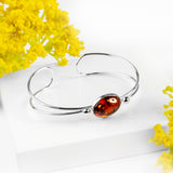 Oval Bangle in Silver with Cognac Amber Stone