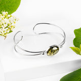 Oval Bangle in Silver with Green Amber Stone