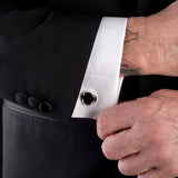 Chunky Oval Centre Cufflinks in Silver and Cherry Amber