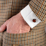 Chunky Oval Centre Cufflinks in Silver and Cognac Amber