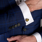 Chunky Oval Centre Cufflinks in Silver and Green Amber