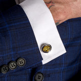 Chunky Oval Centre Cufflinks in Silver and Green Amber