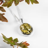Classic Oval Necklace in Silver and Green Amber