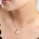 Classic Oval Necklace in Silver and Rose Quartz