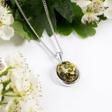Classic Oval Necklace in Silver and Green Amber