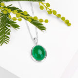 Classic Oval Necklace in Silver and Green Onyx