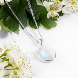 Classic Oval Necklace in Silver and Moonstone