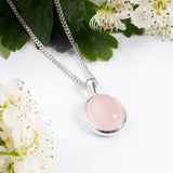 Classic Oval Necklace in Silver and Rose Quartz