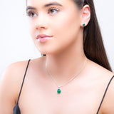 Classic Oval Necklace in Silver and Green Onyx