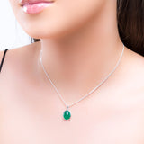Classic Oval Necklace in Silver and Green Onyx