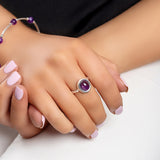 Large Oval Ring in Silver and Amethyst