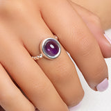 Large Oval Ring in Silver and Amethyst