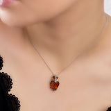 Barn Owl Bird Necklace in Silver and Cognac Amber