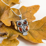 Wise Owl Necklace in Silver and Amber