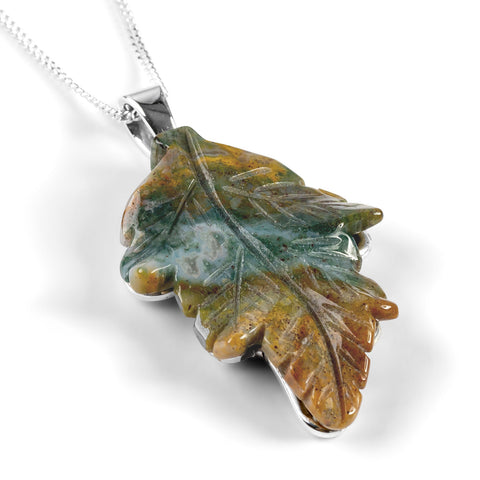 Hand Carved Indian Agate Leaf Necklace - Stunning Natural Designer Gemstone