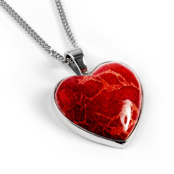 Heart Shaped Red Horn Coral Necklace - Natural Designer Gemstone
