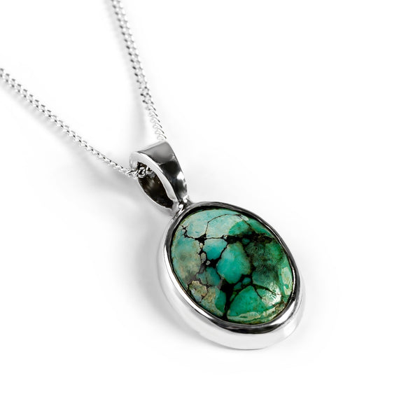 Oval Shape Tibetan Turquoise Necklace - Natural Designer Gemstone