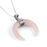 Crescent Moon Necklace in Silver & Rose Quartz