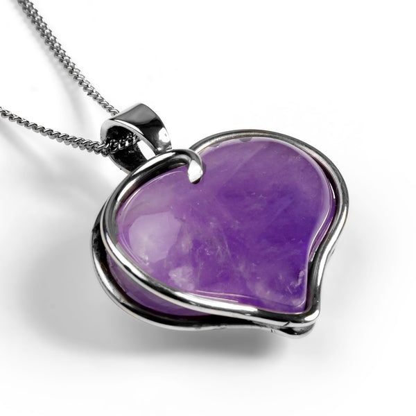 Romantic Love Heart Necklace in Silver & Amethyst