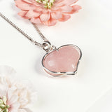 Romantic Love Heart Necklace in Silver & Rose Quartz