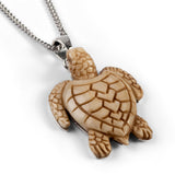 Hand Carved Buffalo Bone Sea Turtle Necklace - Natural Designer Gemstone