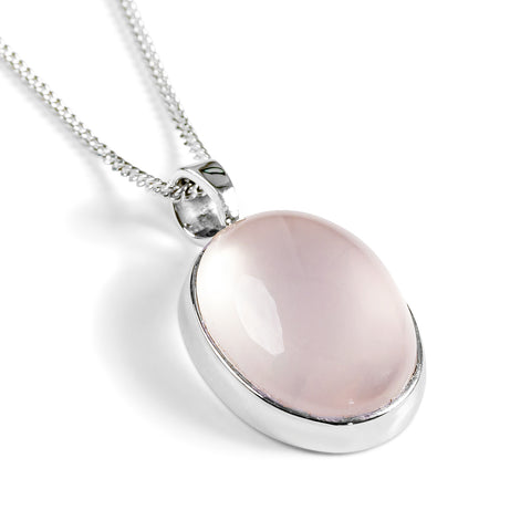 Pure Oval Rose Quartz Necklace - Natural Designer Gemstone