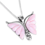 Hand-Carved  Pink Peruvian Opal Butterfly Necklace - Natural Designer Gemstone