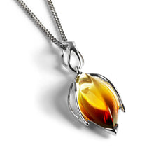 Sunset Amber Flower Bud Necklace in Silver and Amber