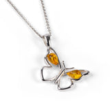 Small Butterfly Necklace in Silver & Yellow Amber