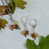 Beech Leaf Earrings in Silver and Cognac, Green & Yellow Amber