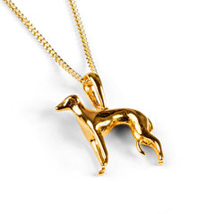 Large Greyhound / Whippet Dog Necklace in Silver with 24ct Gold
