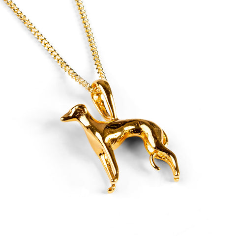Large Greyhound / Whippet Dog Necklace in Silver with 24ct Gold