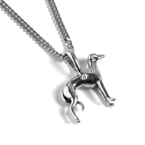 Large Greyhound / Whippet Dog Necklace in Silver