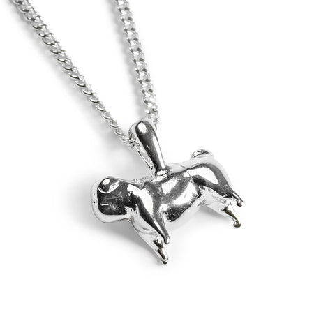 Miniature Pug Dog Necklace in Silver