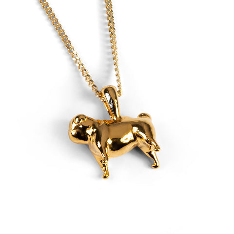 Miniature Pug Dog Necklace in Silver with 24ct Gold