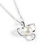 Flower Petal Necklace in Silver and Pearl