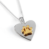Paw Print Heart Necklace in Silver & 18ct Gold Vermeil