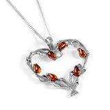 Tree of Love Heart Necklace in Silver and Cognac Amber
