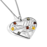 Symbol of Love Heart Necklace in Silver and Cognac, Green and Yellow Amber