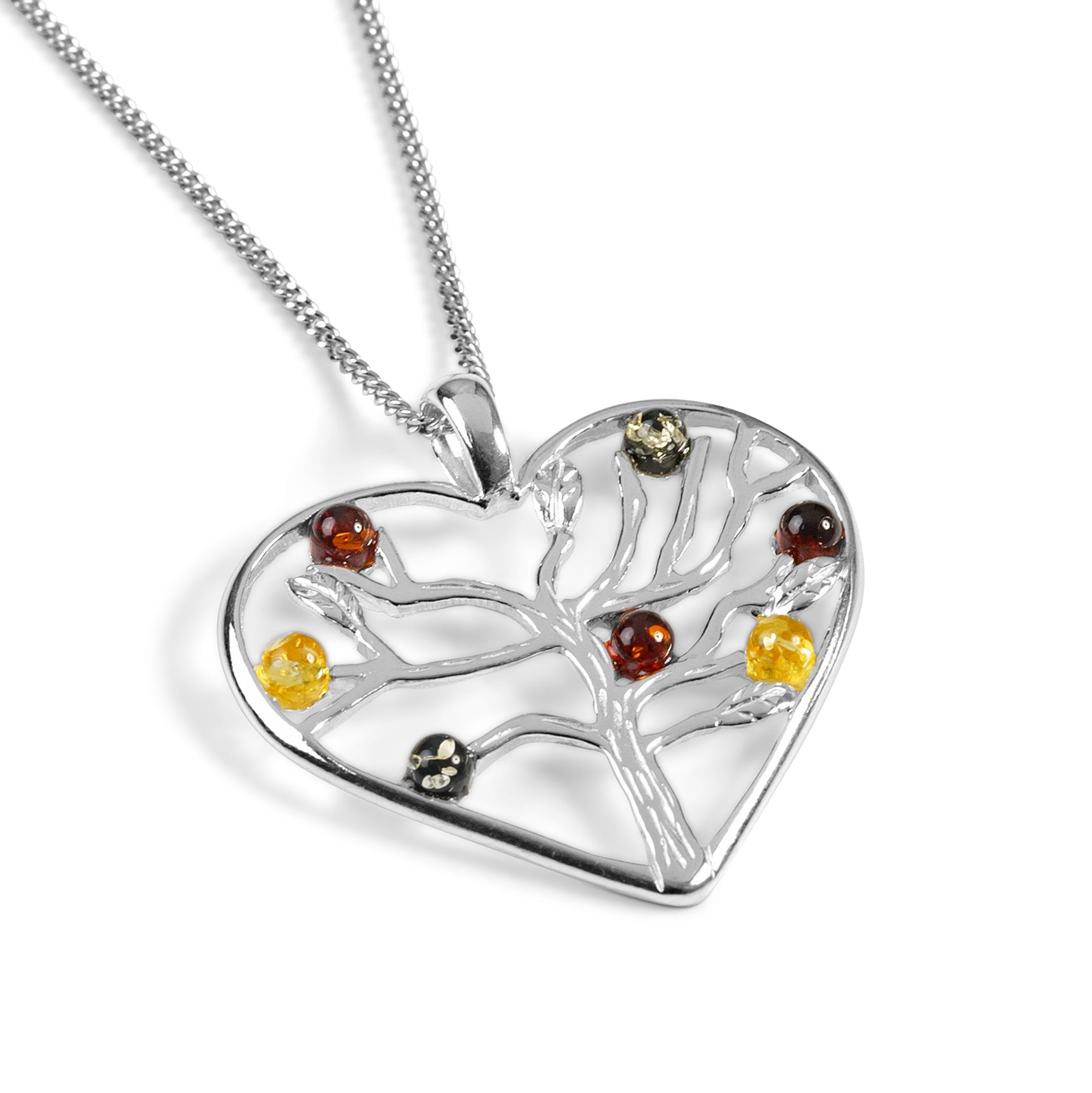 Symbol Love Heart Necklace Silver Cognac Yellow Amber