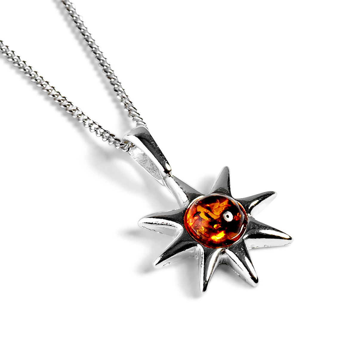 Henryka Symbol of Hope Sun Necklace in Silver and Amber