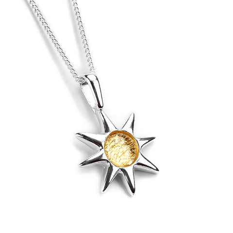 Symbol of Hope Sun Necklace in Silver and Citrine