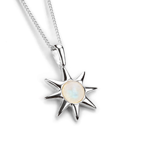 Symbol of Hope Sun Necklace in Silver and Moonstone