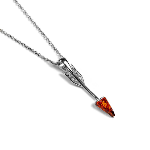 Arrow Necklace in Silver and  Cognac Amber