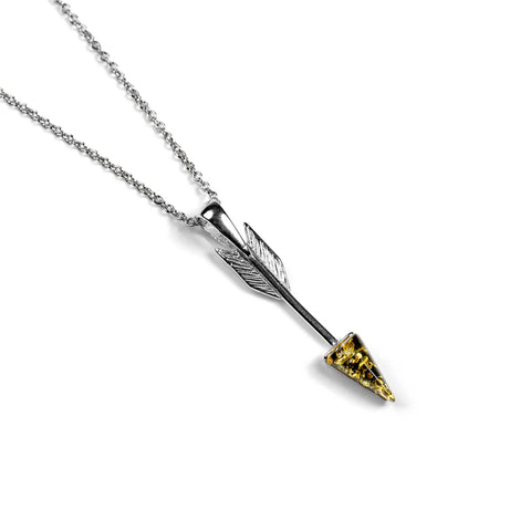 Arrow Necklace in Silver and Green Amber