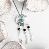 Dreamcatcher Necklace in Silver, Turquoise and Onyx