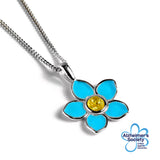 Handpainted Forget Me Not Necklace in Silver and Yellow Amber