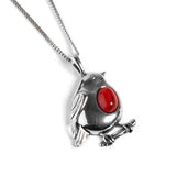Small Robin Necklace in Silver and Coral