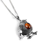 Small Robin Necklace in Silver and Amber