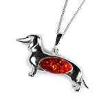 Dachshund / Sausage Dog Necklace in Silver and Amber